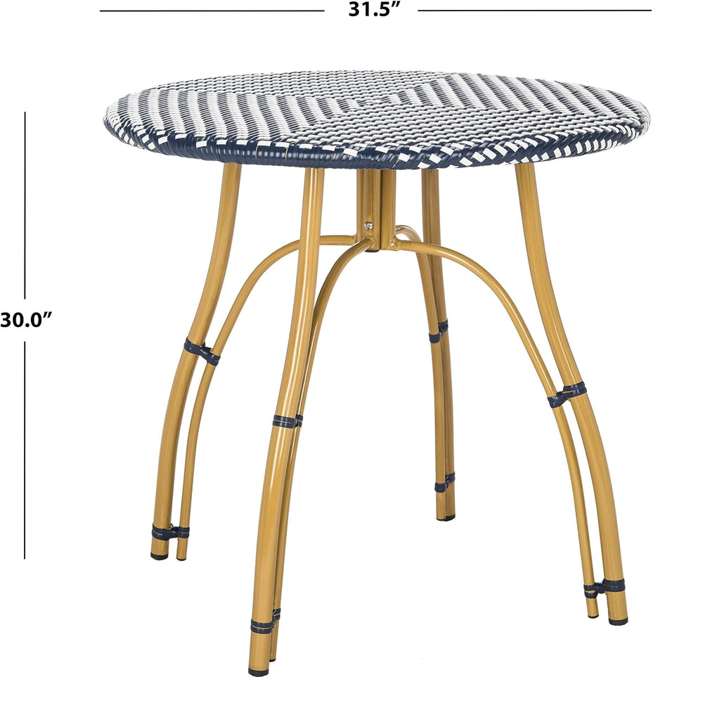 SAFAVIEH Outdoor Kylie Wicker Patio Bistro Table, 31.5" Navy/White PAT4011A