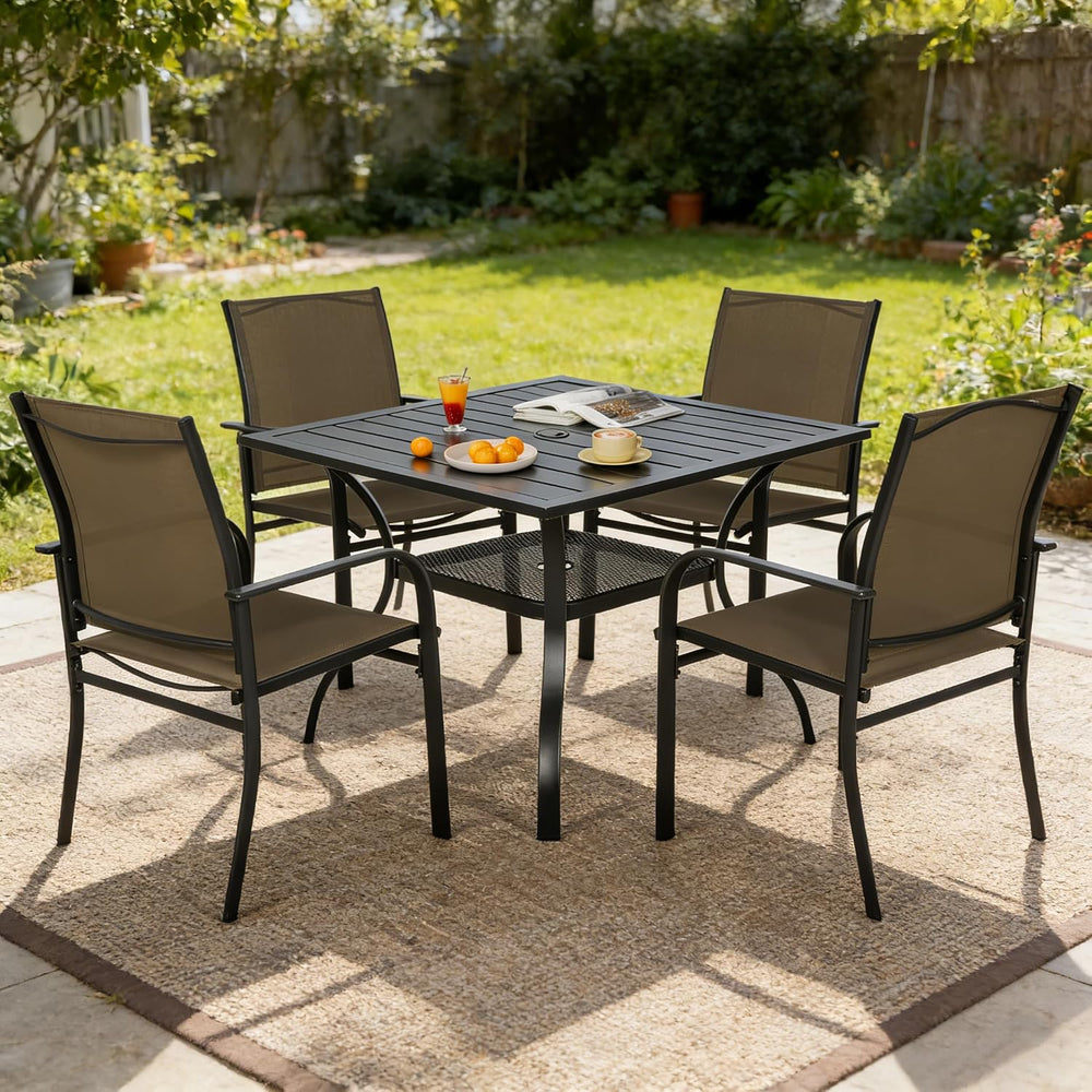 5 Pieces Outdoor Dining Set, Patio Furniture Set with 4 x Textilene Dinning C...