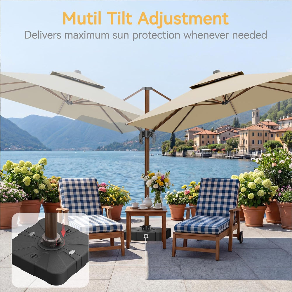 10x13' Wood Pattern Cantilever Patio Umbrella with Base, Beige