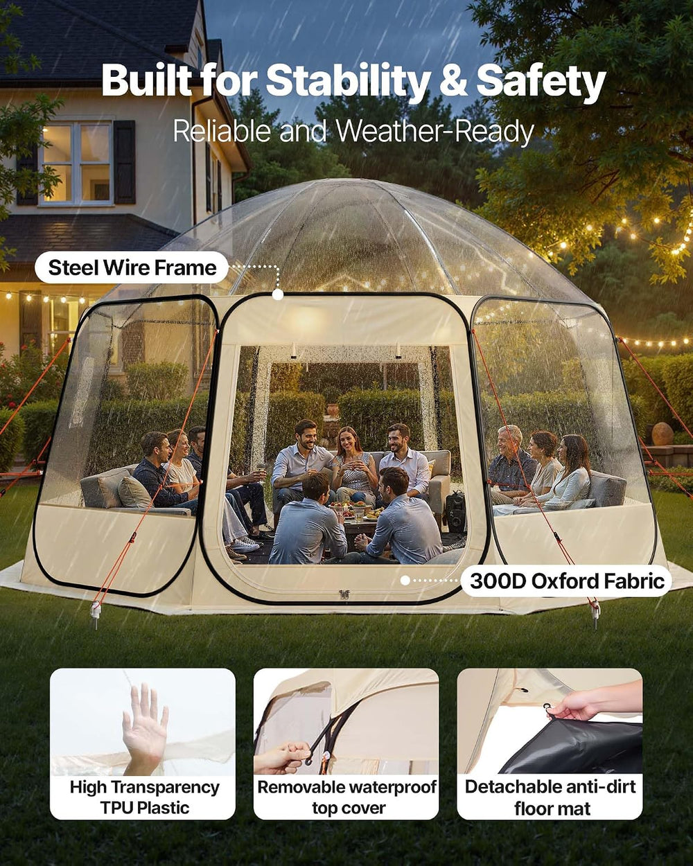 VEVOR Pop up Sports Tent, 8 Sizes Optional Clear Bubble Tent for 1-6 Person, ...