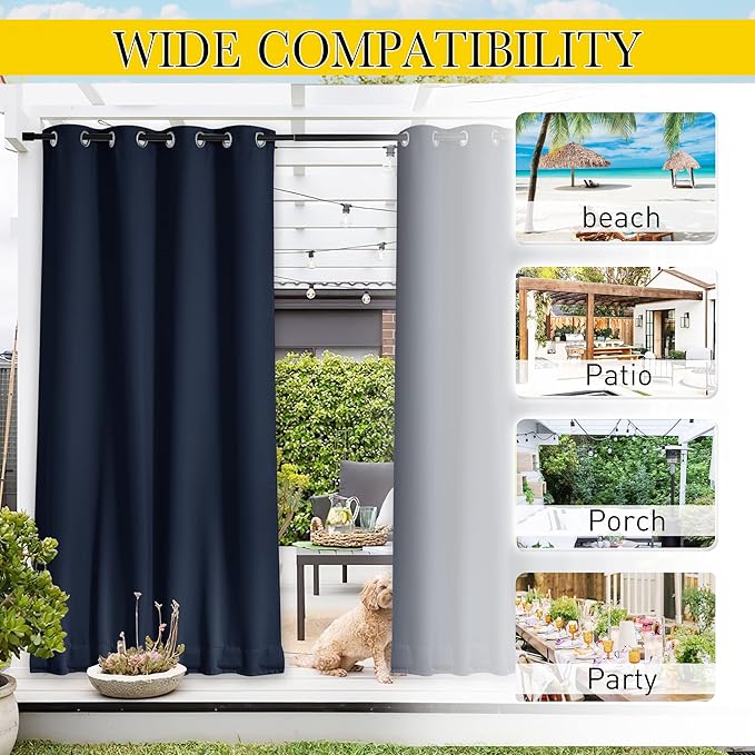 NICETOWN 2 Panels Gazebo Curtains Outdoor Waterproof & Windproof, Top and...