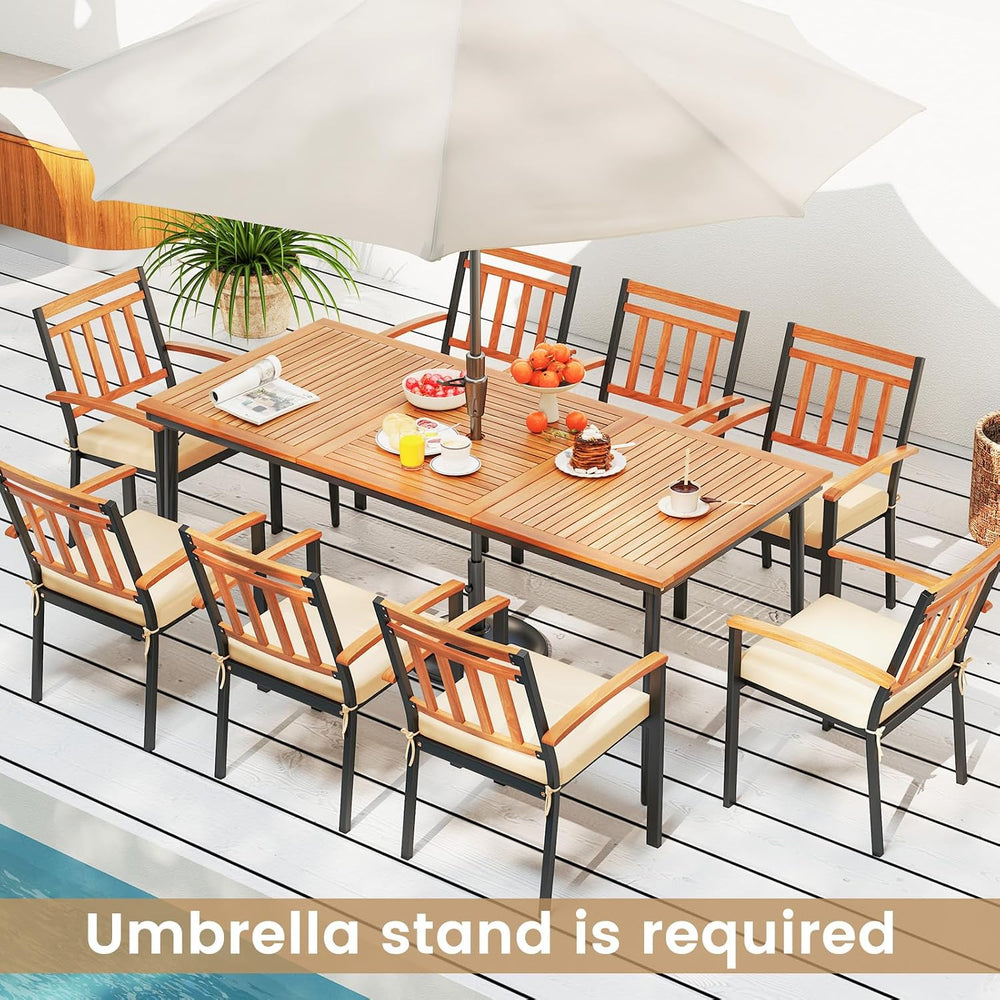 RELAX4LIFE Wooden Outdoor Dining Table for 8, 79’’ Acacia Wood Patio Table w/...