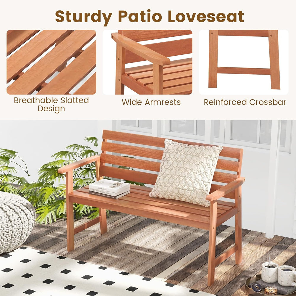 Tangkula 48 Inch Hardwood Outdoor Bench with Backrest, Wood Patio Loveseat Ch...