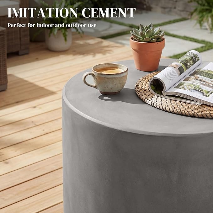 HOMCOM Outdoor Side Table, Round Small End Table with Concrete Finish for Ind...