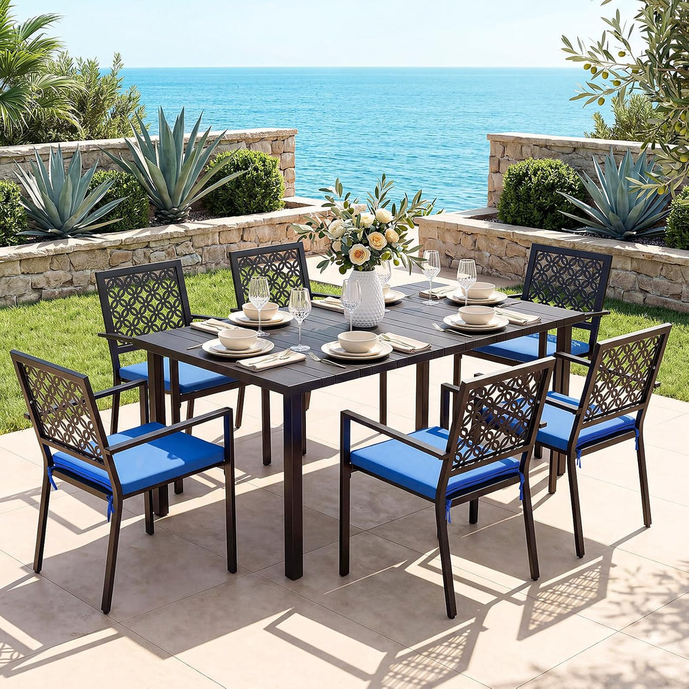 7 Piece Outdoor Dining Set with 6 Dining Chairs for Deck Garden Poolside