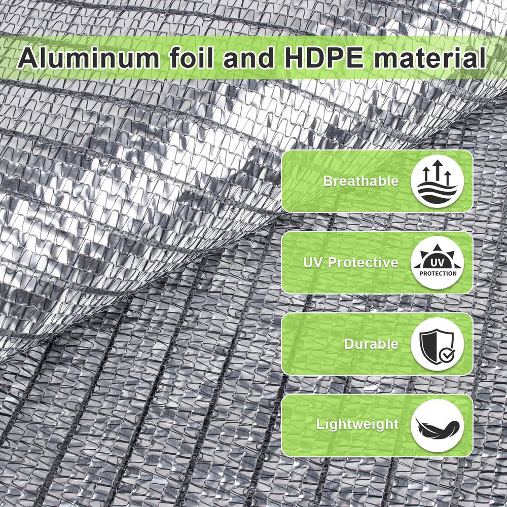 COOLBOYS 85% Aluminet Shade Cloth Reflective Tarp 8x20FT Silver for Garden