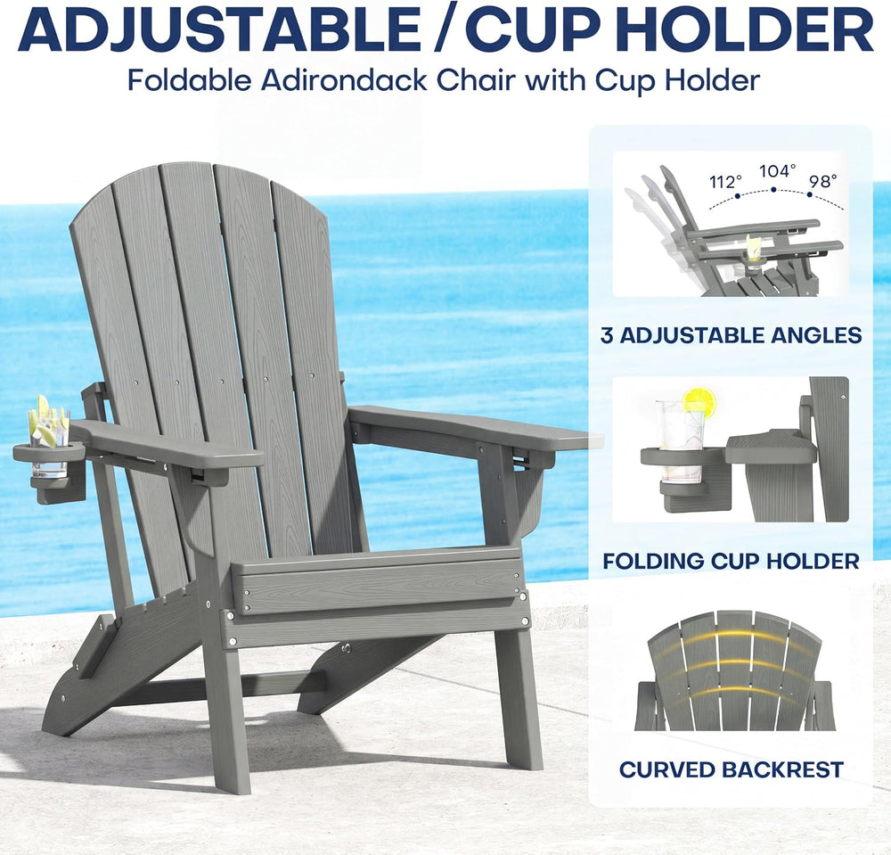 Plawdlik Folding Adjustable Adirondack Chair, Patio Chairs, Grey