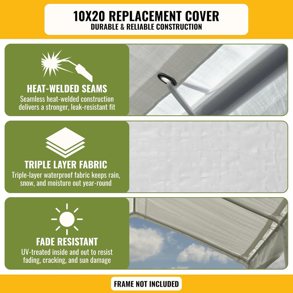 10x20 ft Carport Replacement Canopy Cover with Enclosure Kit - Heavy-Duty Wat...
