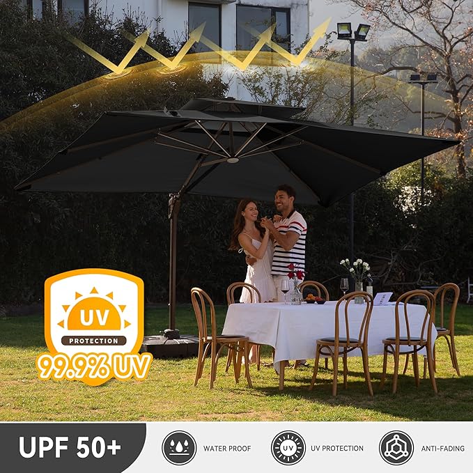 10 X 13 FT Cantilever Outdoor Patio Umbrella with Base Included Large Heavy D...