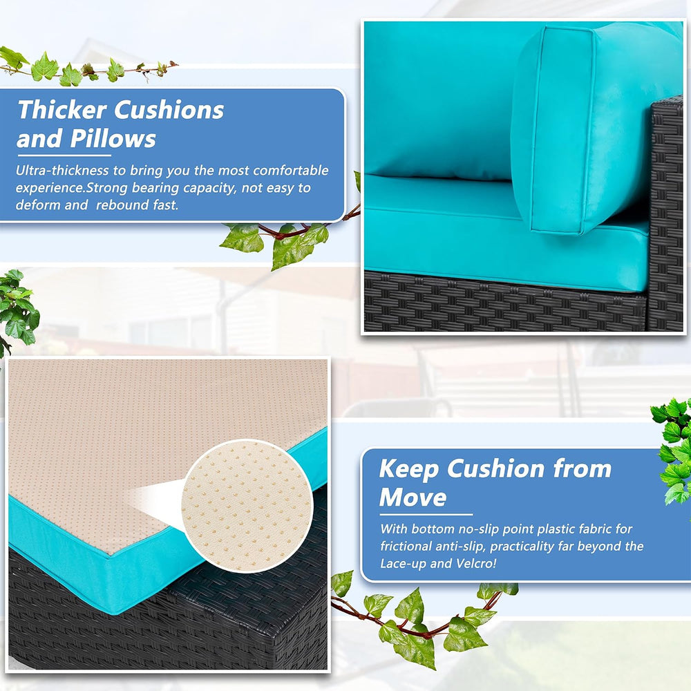 Shintenchi 5 Piece Outdoor Patio Furniture Set with Black PE Rattan, Blue