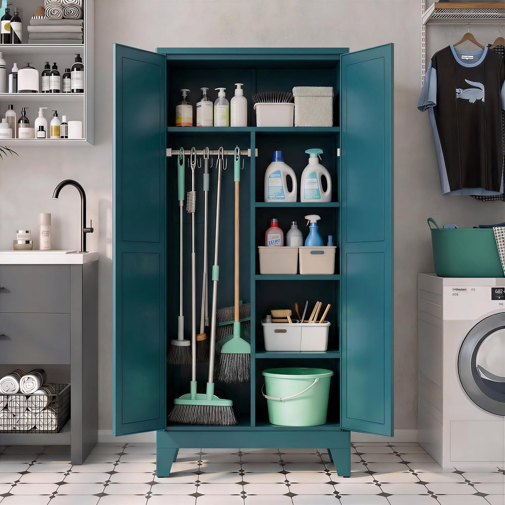 71" H Metal Garage Storage Cabinets,Broom Closet Storage Cabinet,Utility...