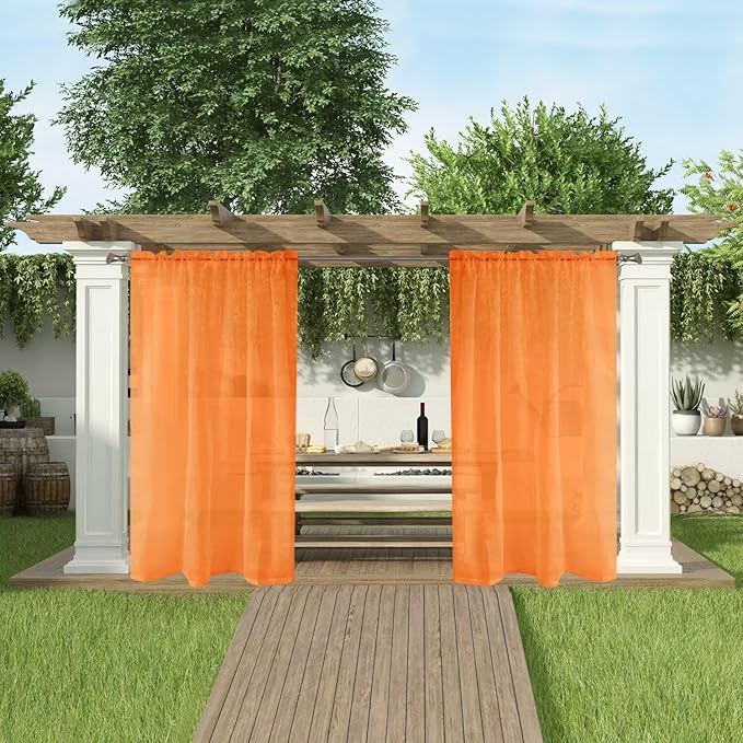 SpaceDresser Waterproof Outdoor Sheer Curtains for Patio - 2 Panels Rod Pocke...