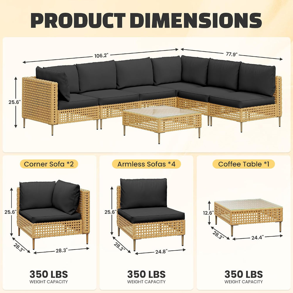 LHBcraft 7-Piece Patio Furniture Set, Handmade Rattan Outdoor Furniture Set, ...