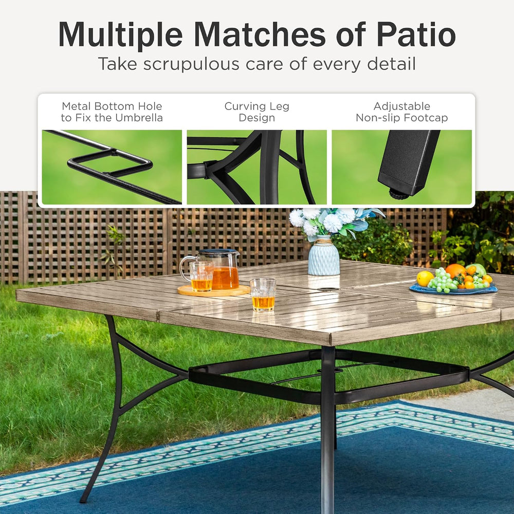 PHI VILLA 9pc Outdoor Dining Set, 57" Square Table, Rattan Chairs