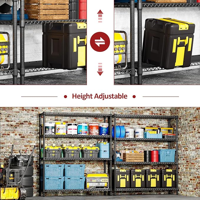 IZEUK 4-Tier Metal Garage Shelving, Heavy Duty Adjustable Storage Rack Organi...