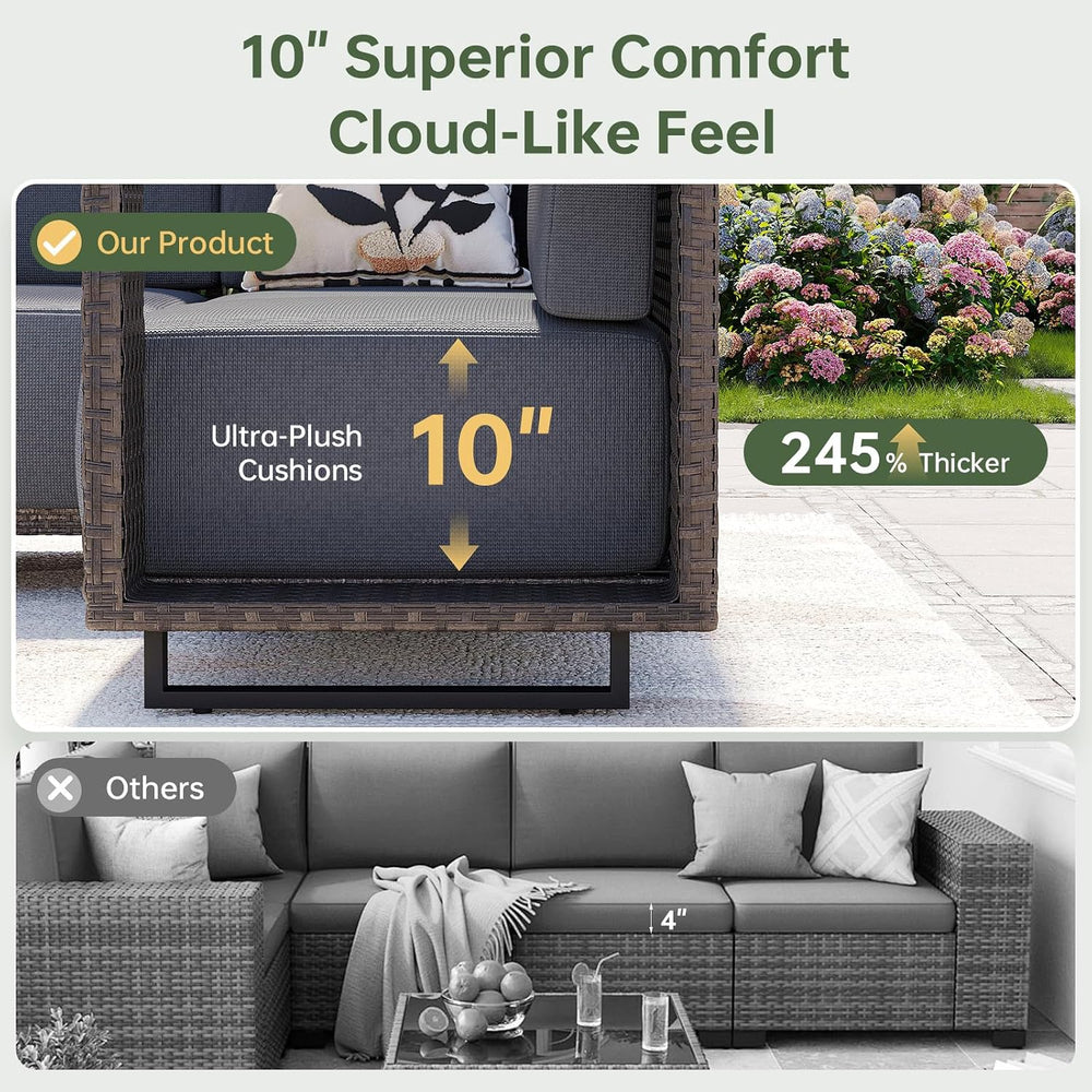 Aoxun Patio Furniture Set, 6 Piece Outdoor Sofa Set, Brown/Dark Gray