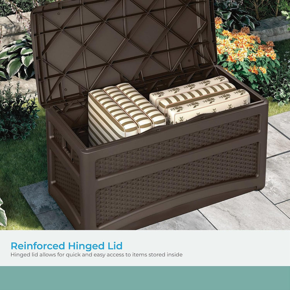 Suncast Durable 73 Gallon Outdoor Resin Storage Chest with Handles, Wheels, a...