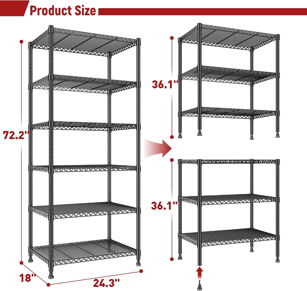 REIBII 72.2" H Storage Shelves, Space Saving&6 Tier Adjustable, for ...