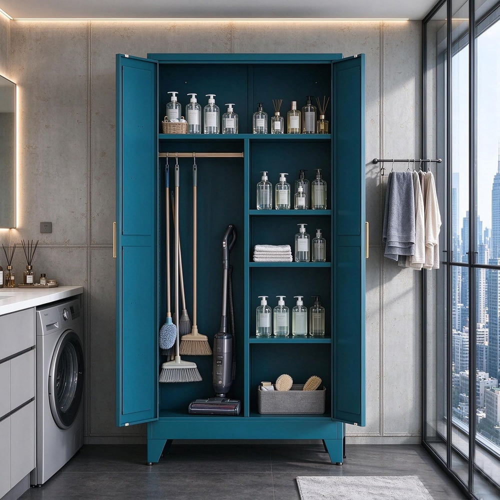 71" H Metal Garage Storage Cabinets,Broom Closet Storage Cabinet,Utility...