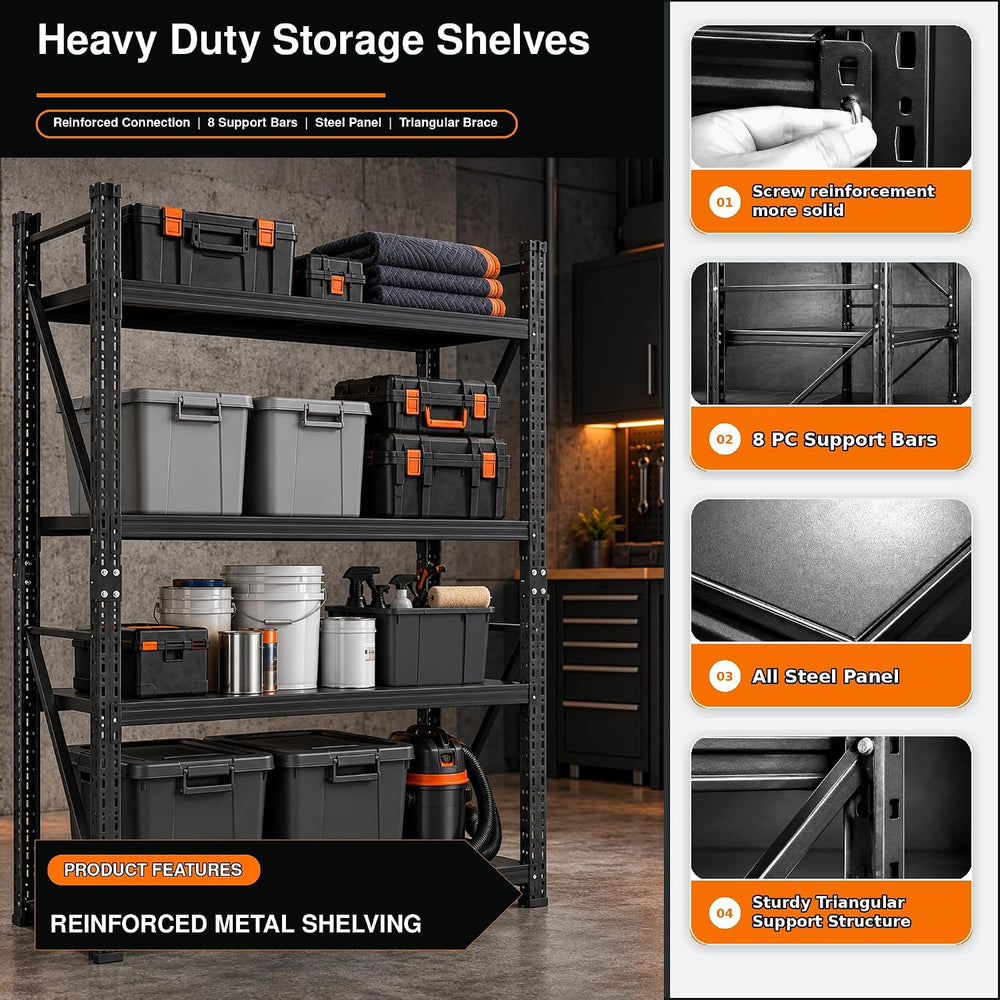 4-Tier Metal Shelving Unit, Heavy Duty Garage Storage