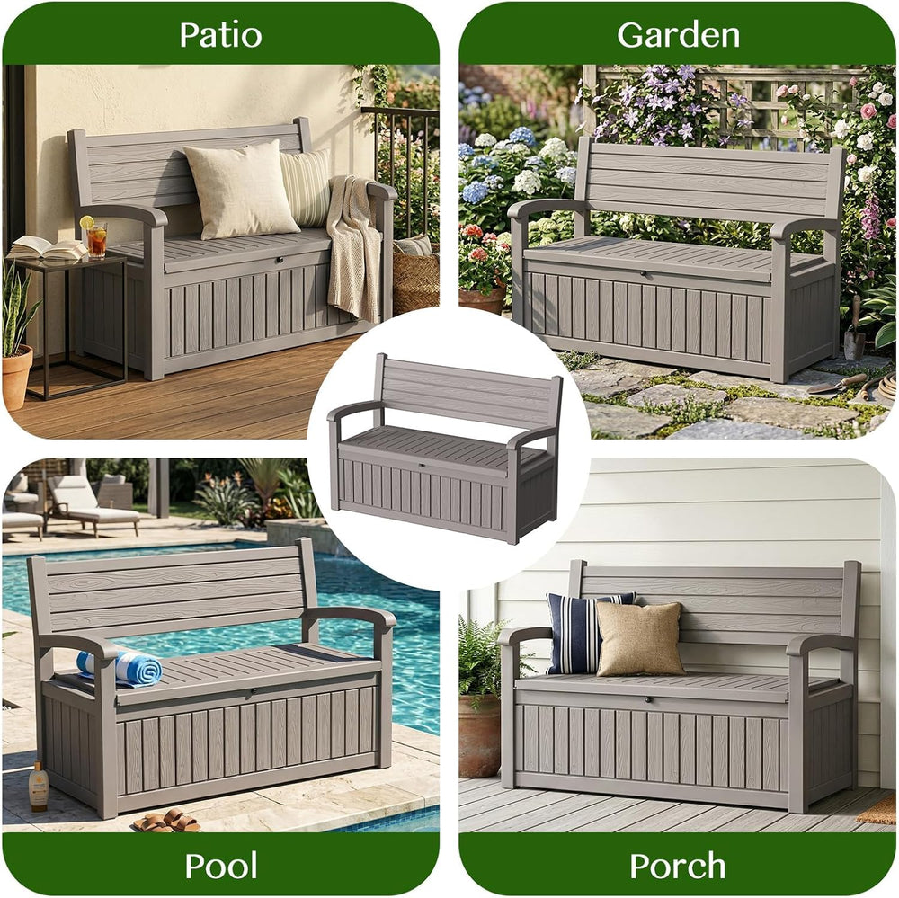 120 Gallon Outdoor Storage Bench Lockable, Grey