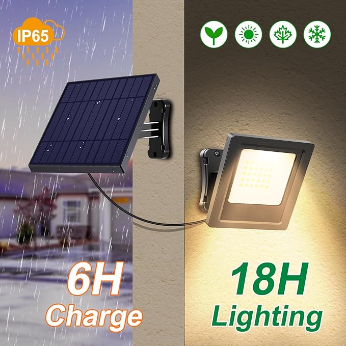 Solar Lights Outdoor Solar Flood Dusk to Dawn Lights 4400mAh 3000K Warm White...