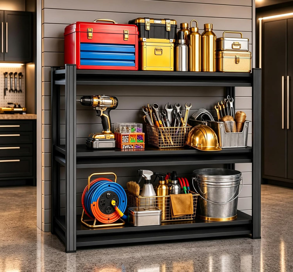 PRESTELION Garage Shelving, 3 Tier Heavy Duty Metal Storage Rack Adjustable