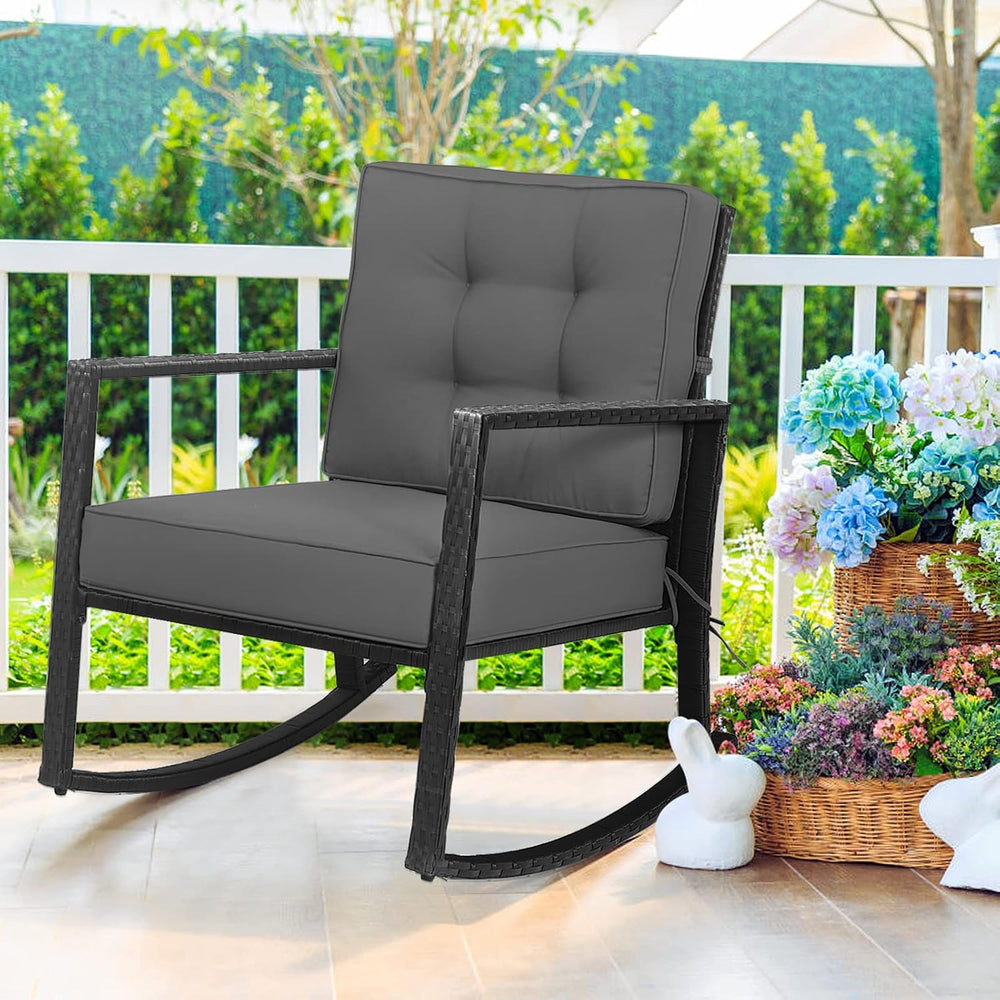 Tangkula Outdoor Rocking Chair with 5” Thick Soft Cushions, Grey (1)