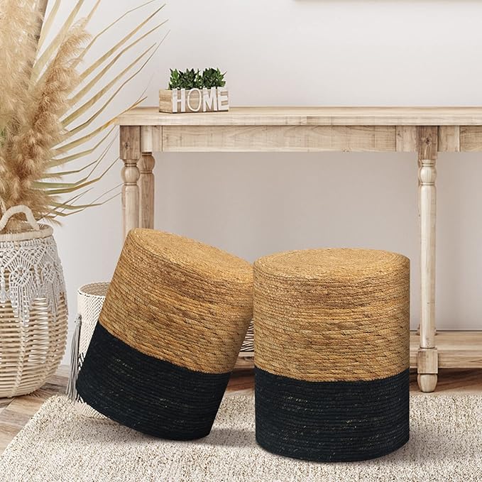 Wimarsbon Natural Seagrass Foot Stool, Hand Weaving Round Ottoman, for Living...
