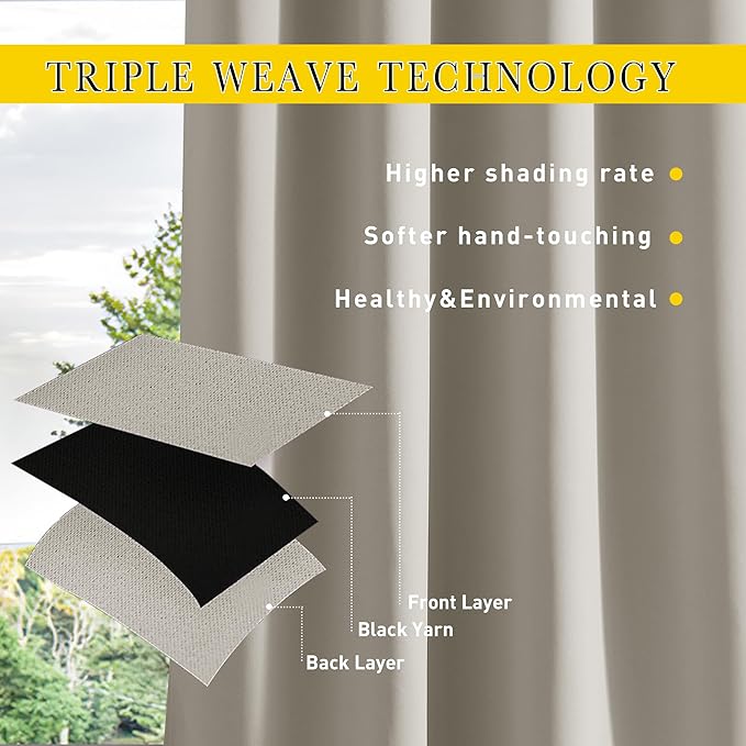 NICETOWN 2 Panels Waterproof Outdoor Curtains Fixed Grommet & Back Tab on...