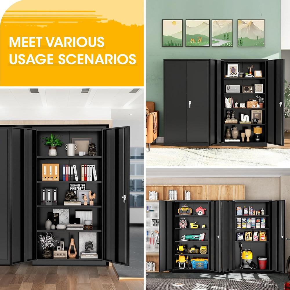 72" H Metal Storage Cabinet with 2 Doors and 4 Adjustable Shelves, Black...