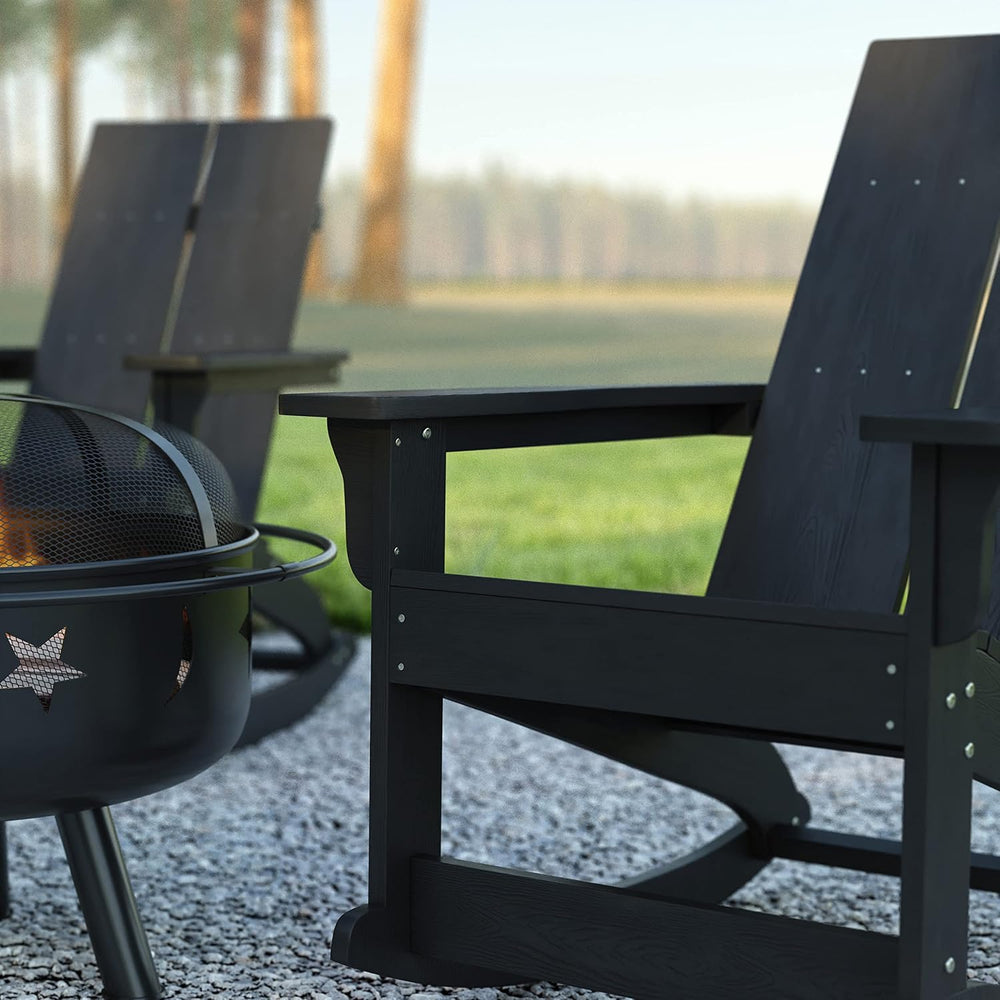 EMMA + OLIVER Black Adirondack Rocking Chair