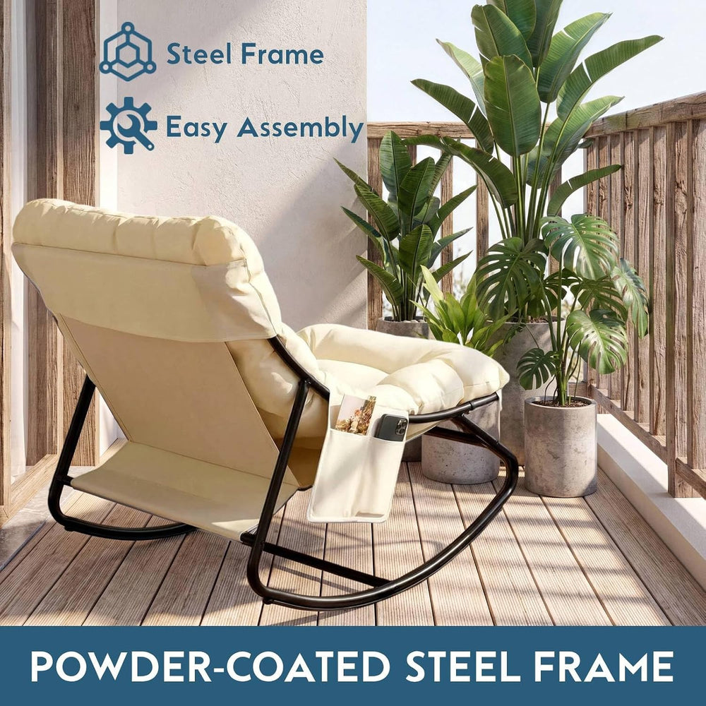 Outdoor Rocking Chair, Papasan Rocking Chair Indoor (2, Beige)