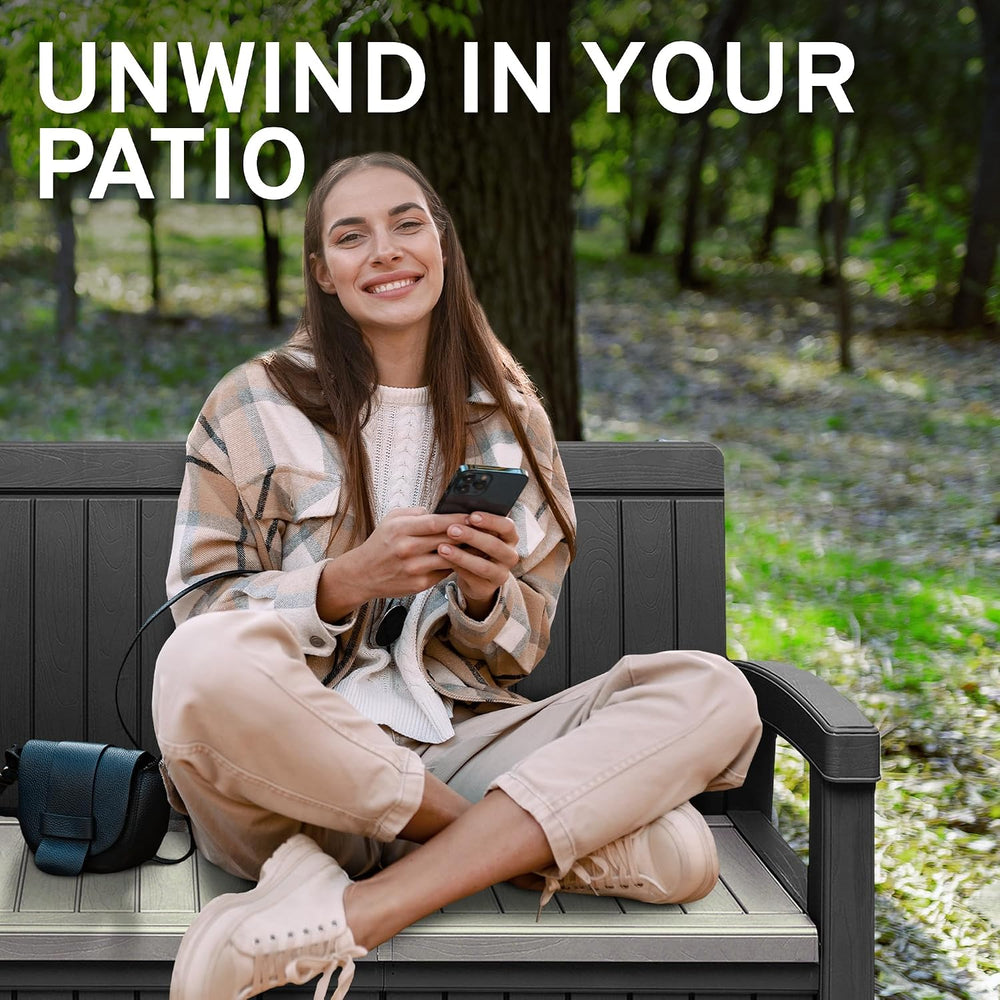 EconoHome 2 Seat Outdoor Storage Bench with Rain Cover - 60 Gallon Capacity -...