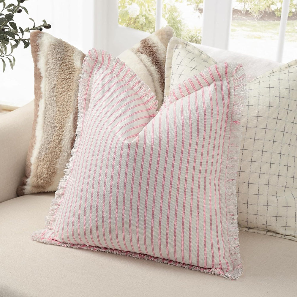 ZWJD Throw Pillow Covers 20x20 Set of 2 Striped Pillow Covers with Fringe Chi...