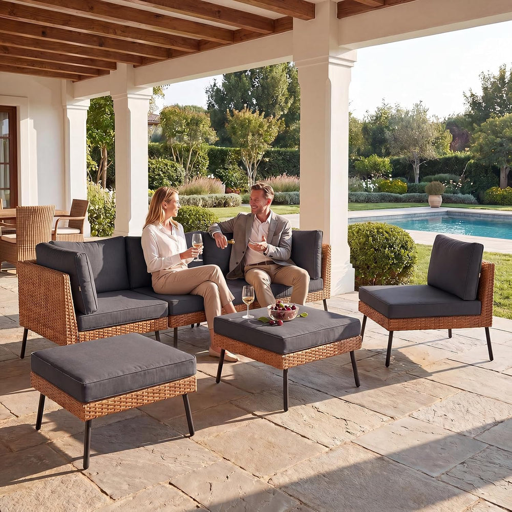 Aoxun 6-Piece Patio Furniture Set with Coffee Table, Black