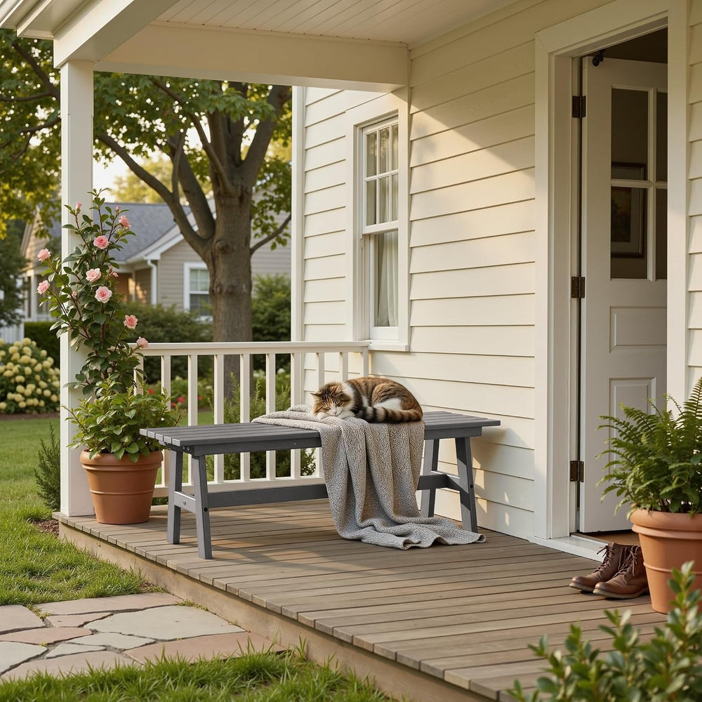 nalone Outdoor Bench, All-Weather HDPE Backless Bench for Porch (Grey)