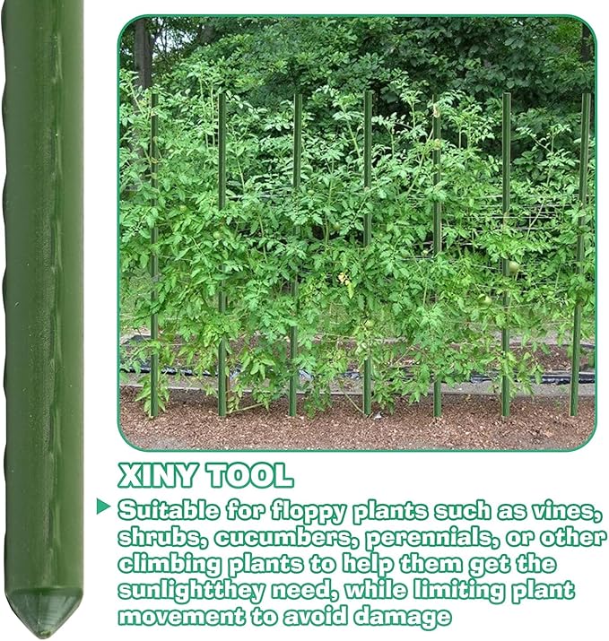 Xiny Tool Garden Stakes, 15 Pack 8 FT Steel Plant Garden Tomato Stakes with P...