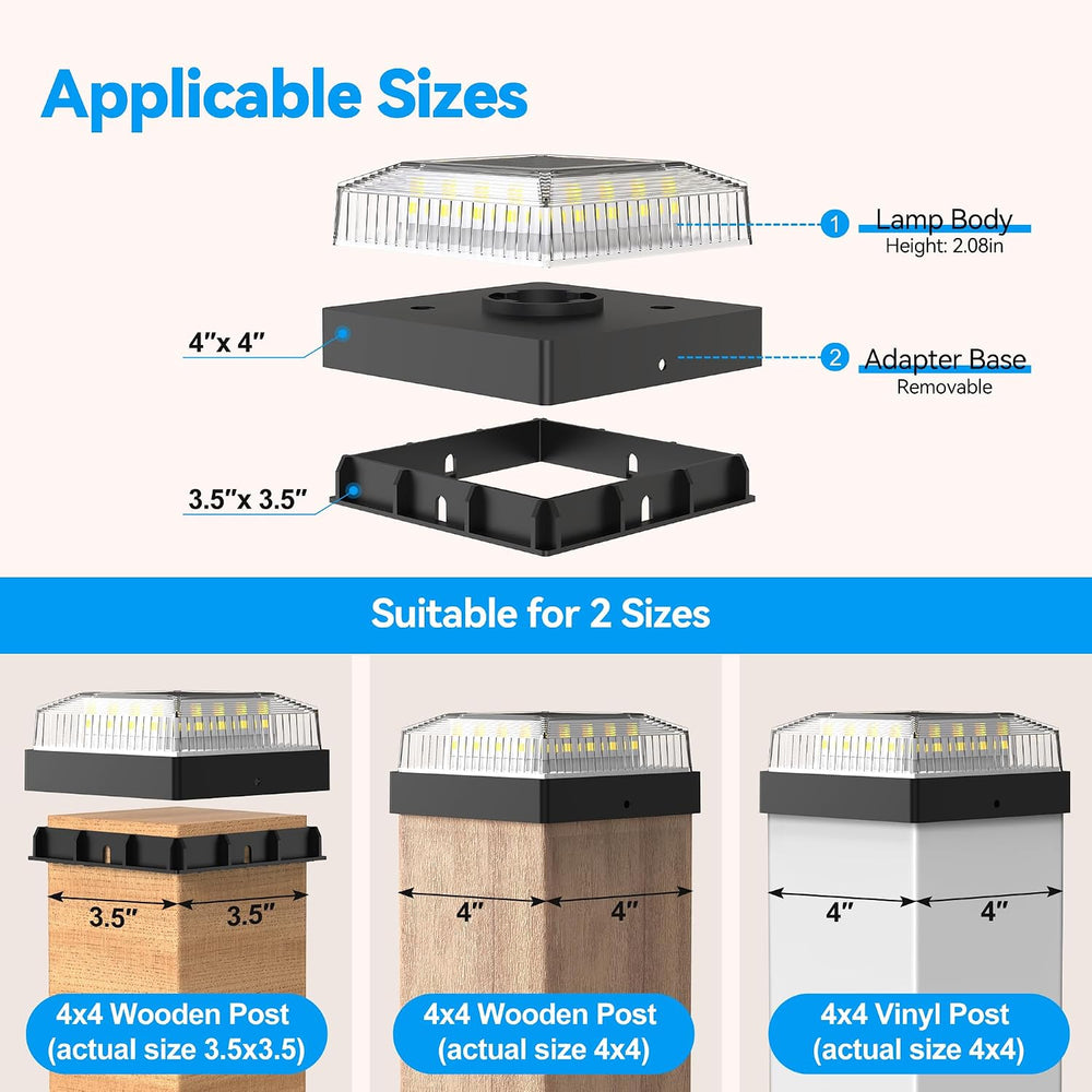 Solar Post Cap Lights for 4x4 Wood/Vinyl Fence Posts, 12-Pack
