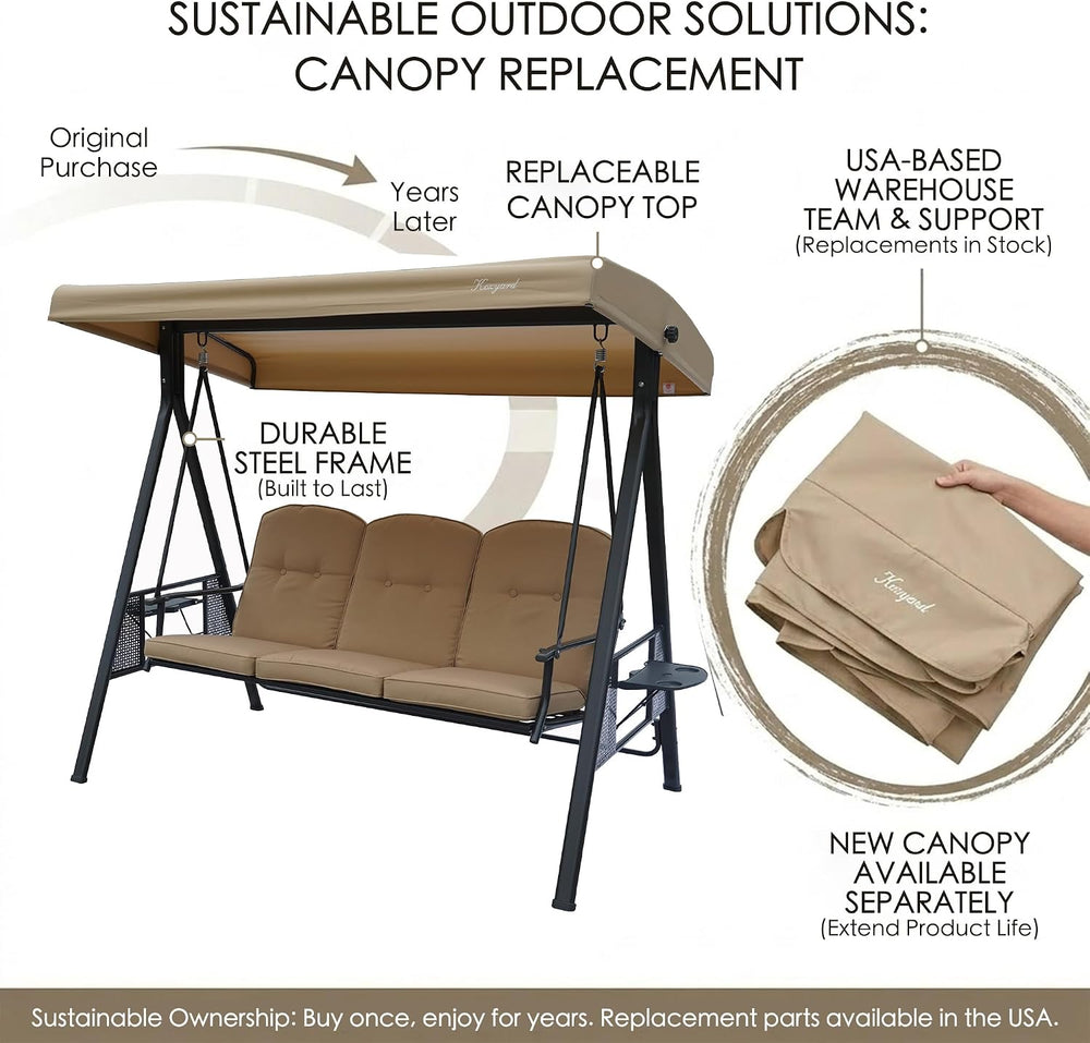 Kozyard Herbert Deluxe 3-Seat Patio Porch Swing Chair with Stand