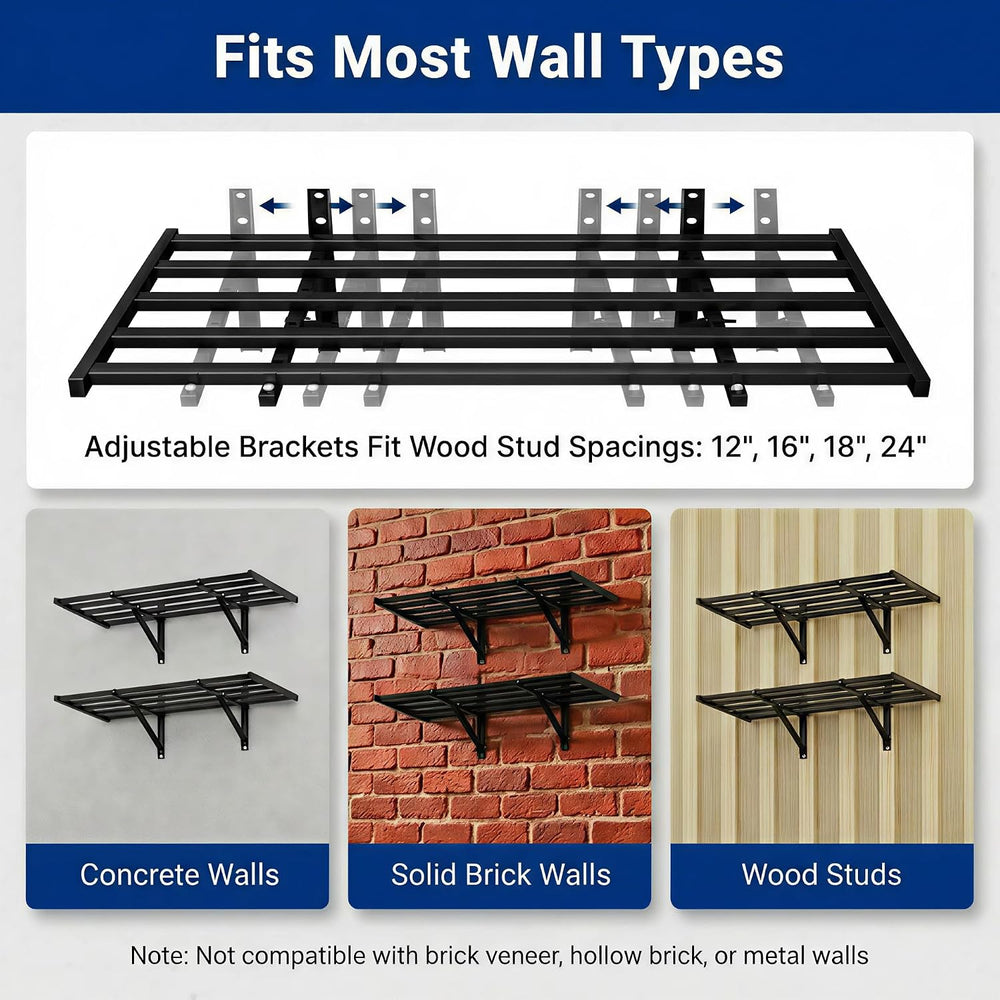 FLEXIMOUNTS 2-Pack 2x4ft Garage Shelving Wall Mounted, 8 Hooks, 400lbs
