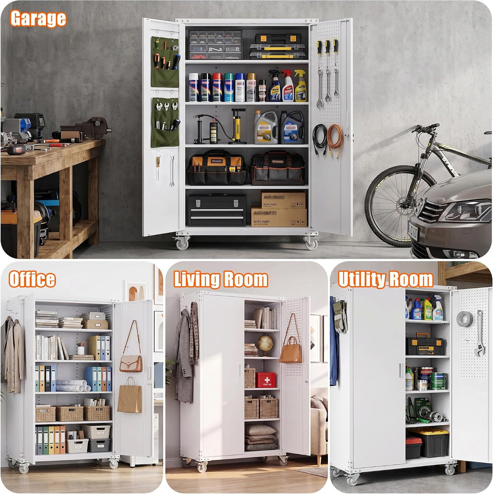 Extra Large Garage Storage Cabinet on Wheels, Metal Storage Cabinet with 4 Sh...