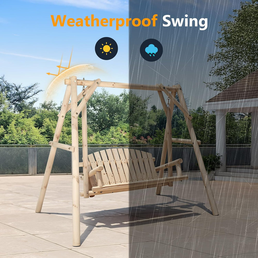 VINGLI 880 LBS Wooden Porch Swing with A-Frame Stand, Natural Outdoor Swing