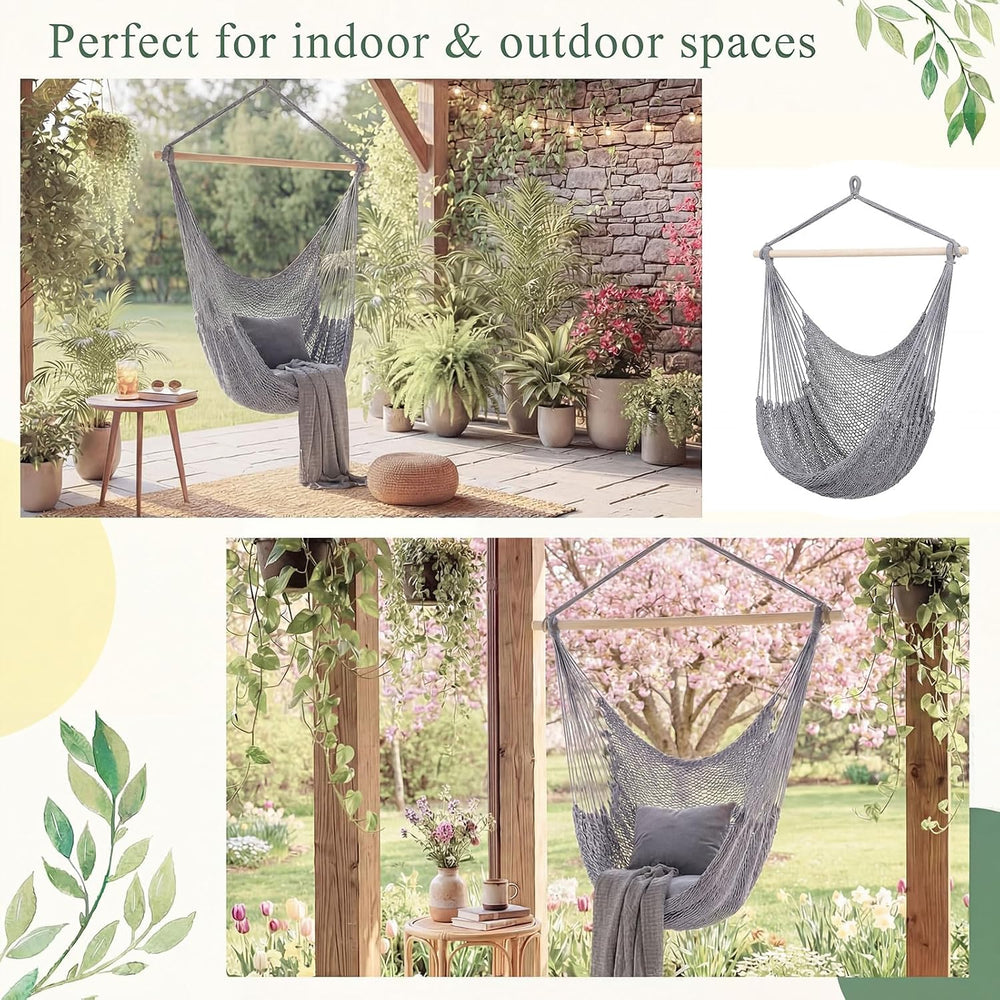Barydat 2 Pcs Hanging Hammock Chair Boho Swing Chair, Light Gray