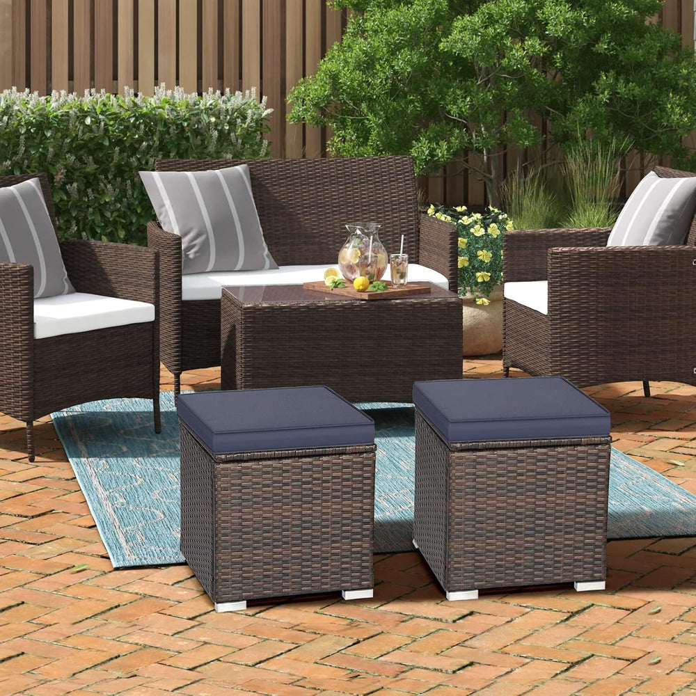 RELAX4LIFE 2-Piece Wicker Outdoor Storage Ottoman Set