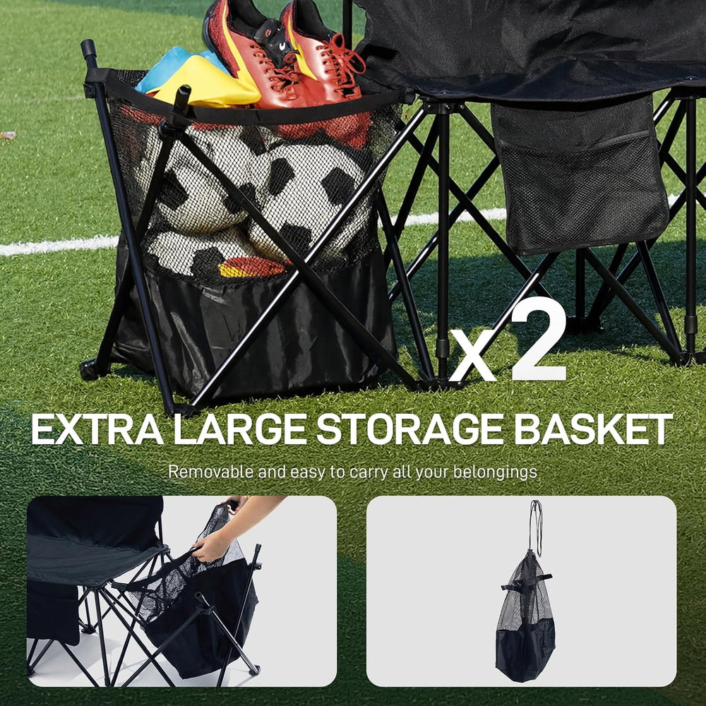 EVER ADVANCED Portable Soccer Bench,6 Seat Folding Bench with Bag,Black