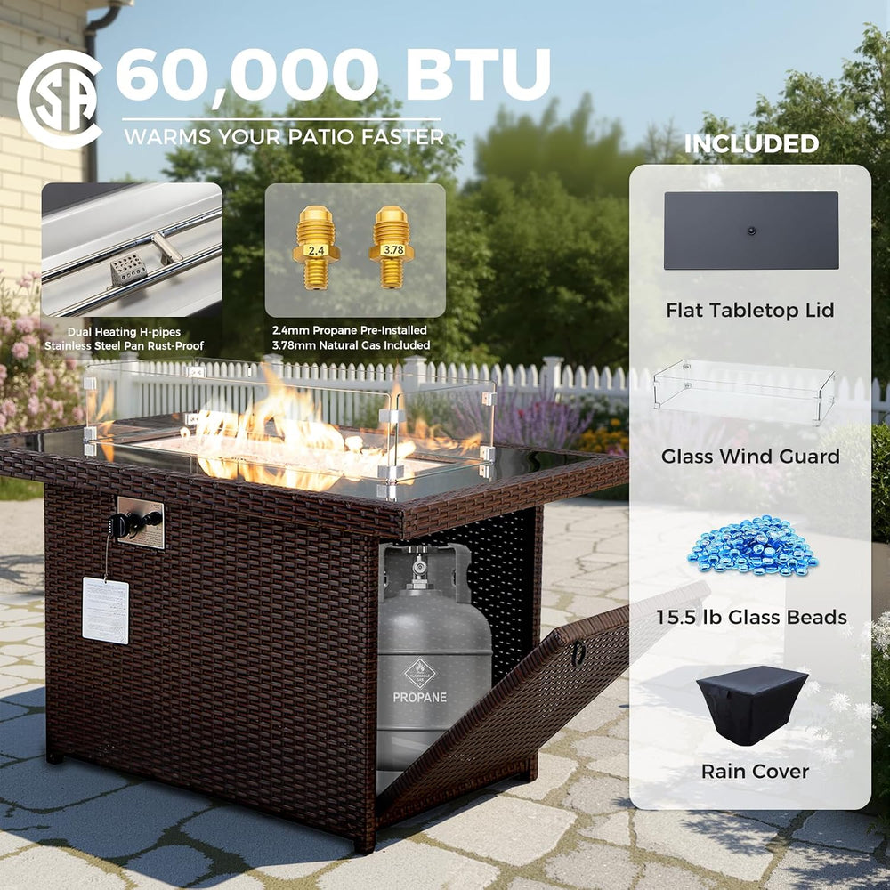 BULEXYARD 9 Piece Outdoor Patio Set with Fire Pit, Brown & Beige