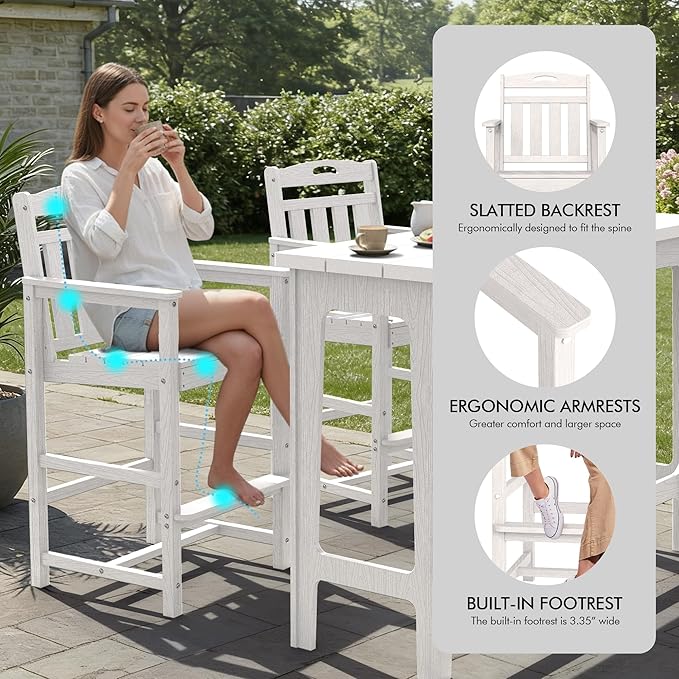Ciokea Outdoor Bar Height Table Set of 5, 60" Extra Long Rectangle High ...