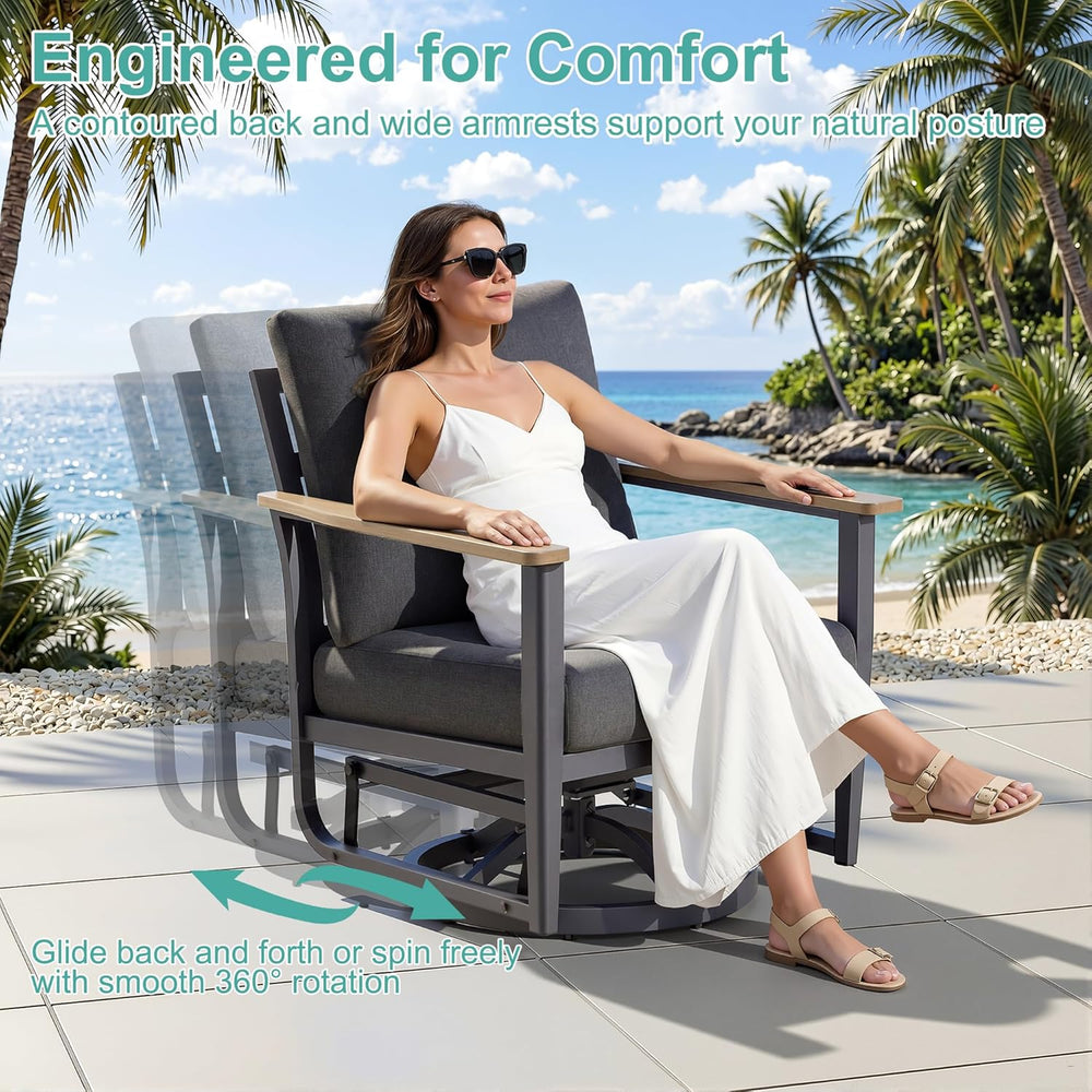Aluminum Patio Swivel Rocking Chair Outdoor Bistro Set with Ottomans | 5PCS O...
