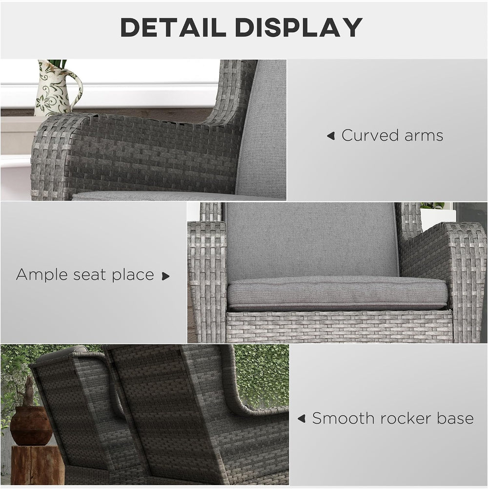 Outsunny Outdoor Wicker Rocking Chair Set of 2 with Wide Seat, Thick Cushions...